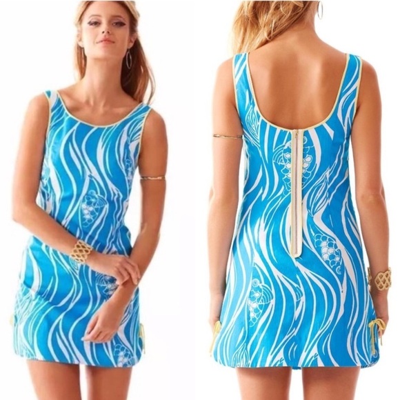 Lilly Pulitzer || Delia Shift Dress Joe Fish Print Blue 2 - Picture 1 of 10